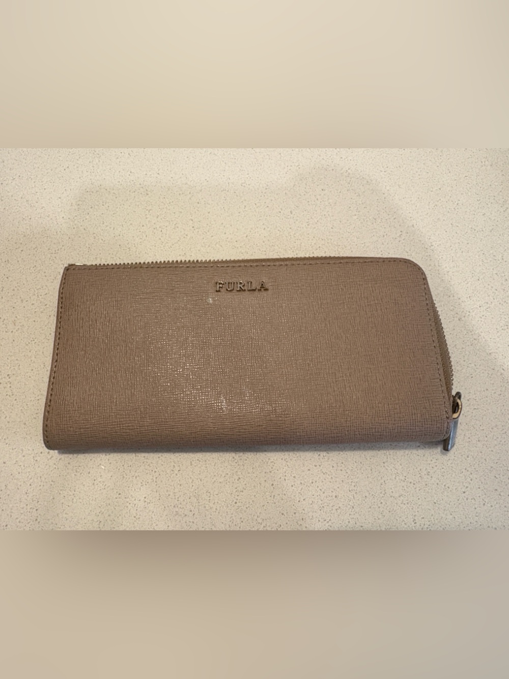 Furla Textured Zip-Around Wallet in Taupe